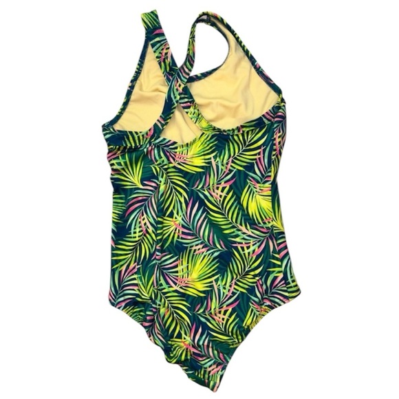 Lands' End Kids Swim One Piece - Green and Pink Leaf Print - Picture 3 of 3